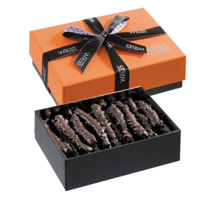 ballotin orangettes enrobees chocolat noir 200g par weiss